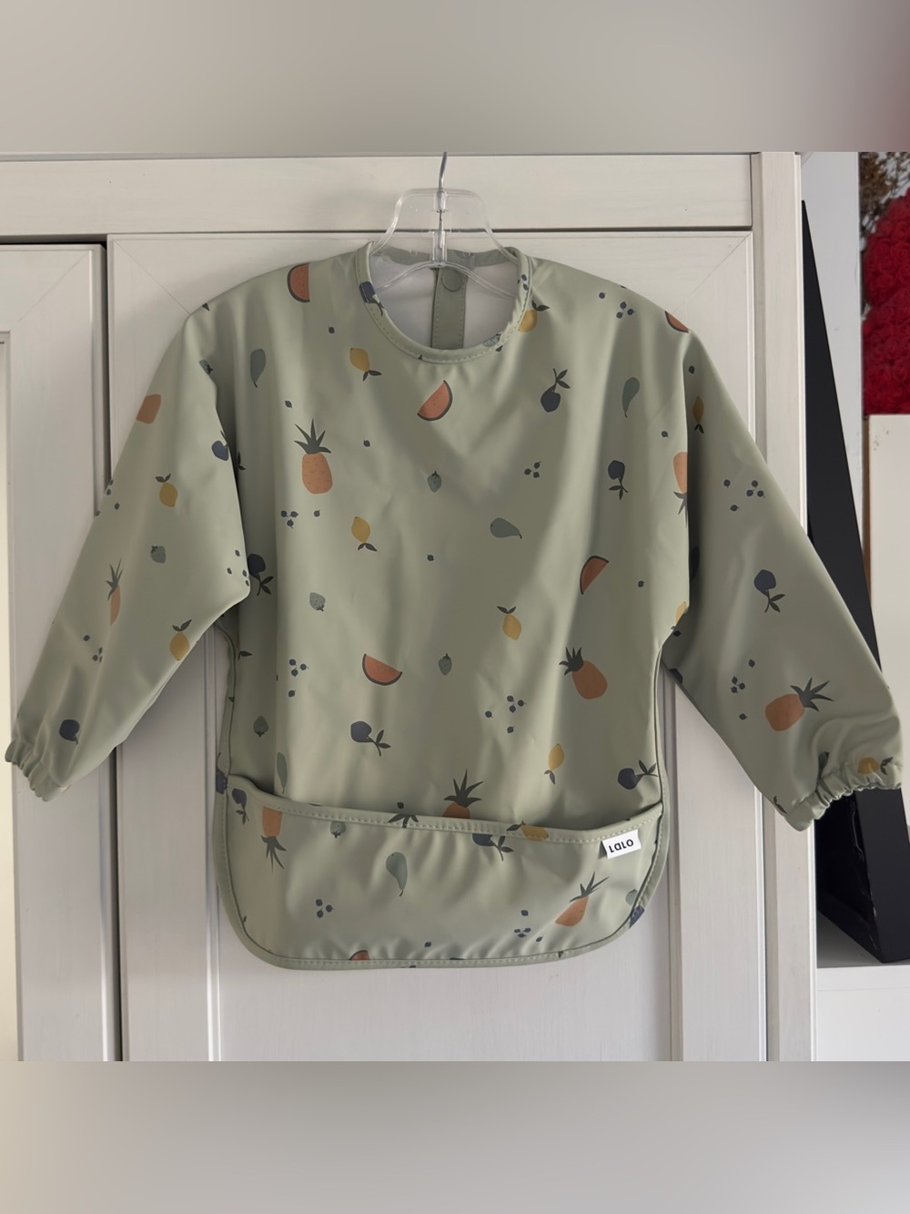 Lalo Long Sleeve Smock Bib in Sage Fruit Size 6 mos - 2 yrs